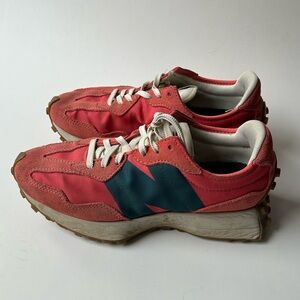 New Balance 327 women’s 7 wedge runners sneakers coral pink teal melon blue